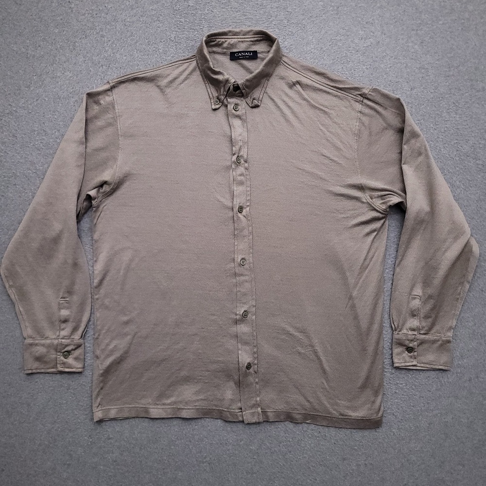 Canali Button Down Shirt Mens Small Brown Cream Chevron Long Sleeve Casual